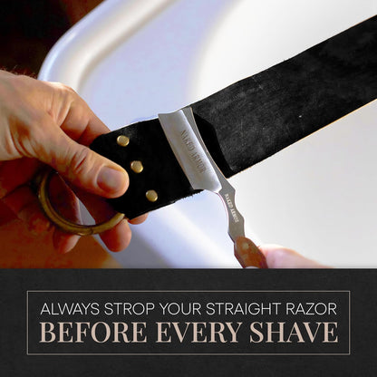Naked Armor Straight Razor Leather Strop - 2.5" x 15" Cow Leather Razor Blade Sharpener with Brass Hooks, Brown