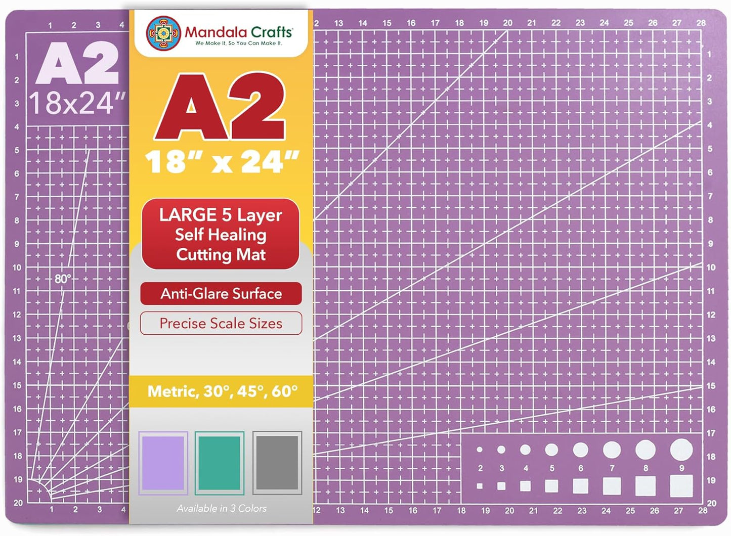 Mandala Crafts Self-Healing Cutting Mat Set – 12" x 18" A3 Green Double-Sided 5-Ply Mat with Fabric Cutter, Quilt Ruler & Craft Knife for Sewing, Quilting, Leather & Scrapbooking