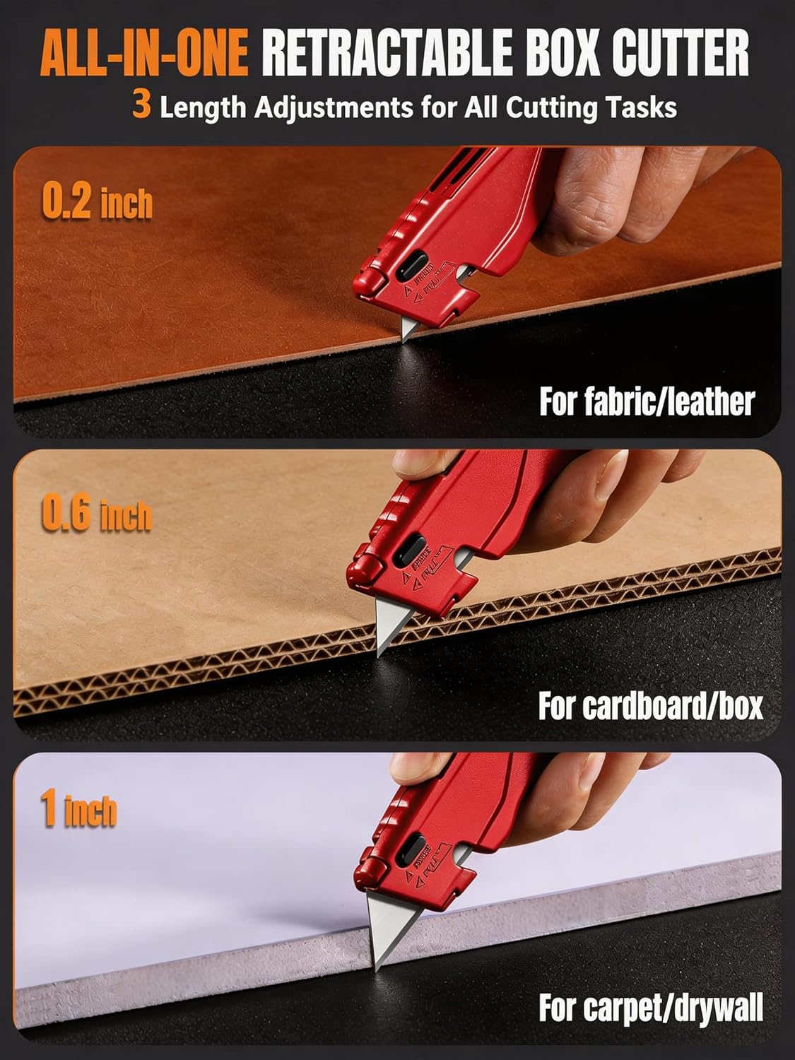 VOTREK® Box Cutter Retractable| Metal Utility Knife Set【Built-In Storage】 Tool-Free Quick Blade Change| Safety Lock| Extra 10 Sharp SK5 Blades| 2-Pack Heavy Duty Razor Knife for Cardboard & Plastic