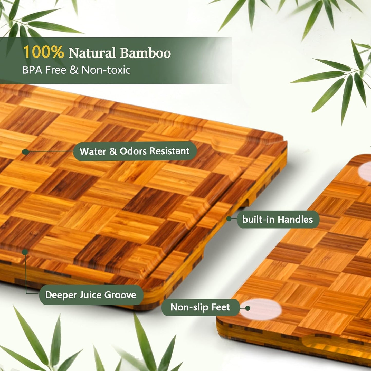 Cutting Boards for Kitchen, Bamboo Cutting Board Set of 3 with Storage Stand, Deep Carbonized Chopping Boards with Deep Juice Grooves and Side Handles for Meat, Vegetables, Fruit and Meal Prep