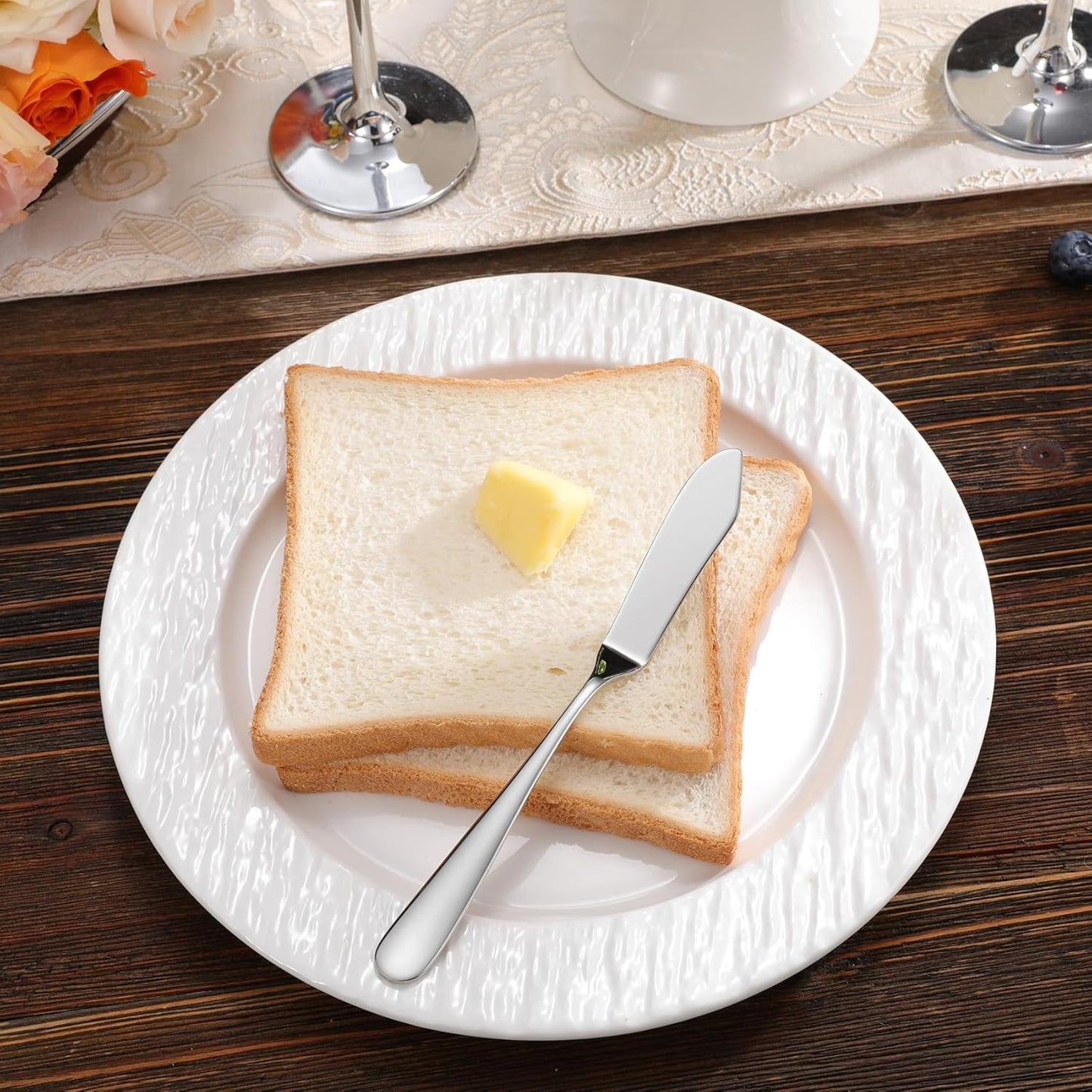 KEAWELL Premium 7" Louise Butter Knives: Set of 4, 18/10 Stainless Steel, Dishwasher Safe and Rust-Resistant (Hammered)