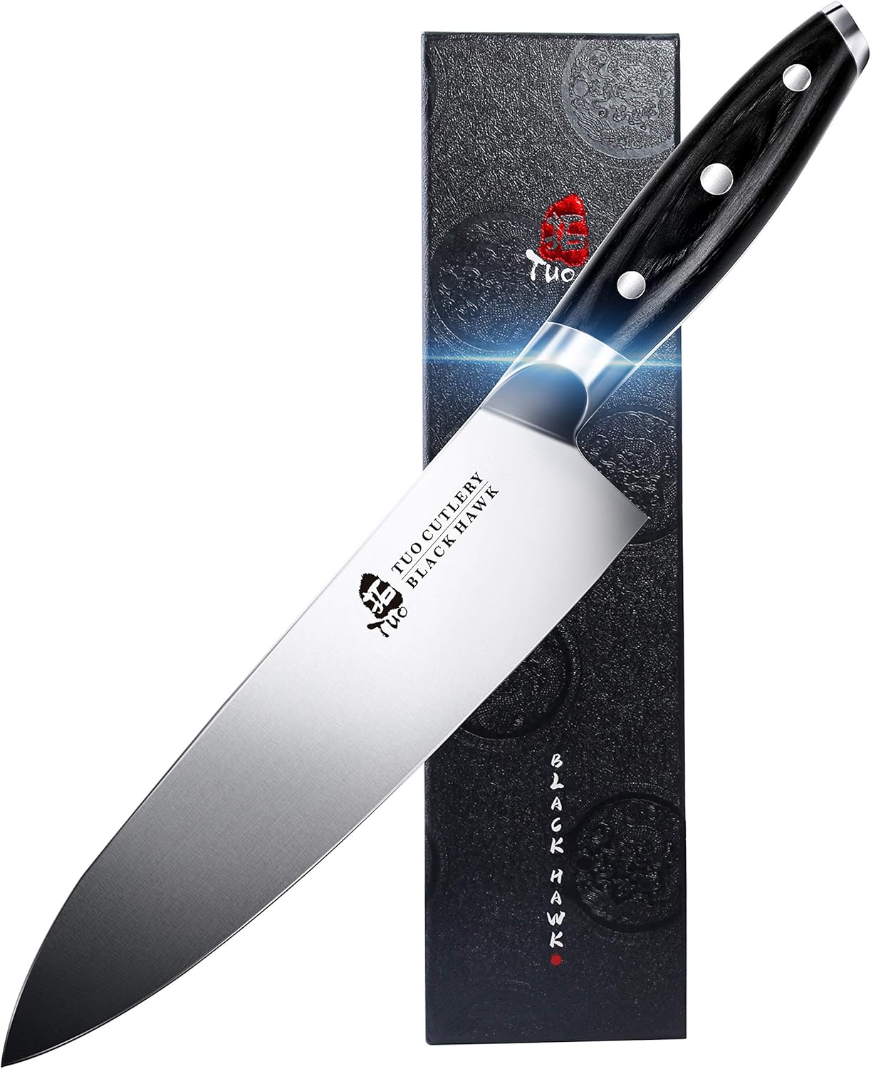 TUO Honing Rod, Knife Sharpening Rod 8 Inch, High Carbon German Steel Knife Sharpener with Ergonomic Pakkawood Handle, Premium Honing Steel for Kitchen Knives Blade Maintenance, Black Hawk Series