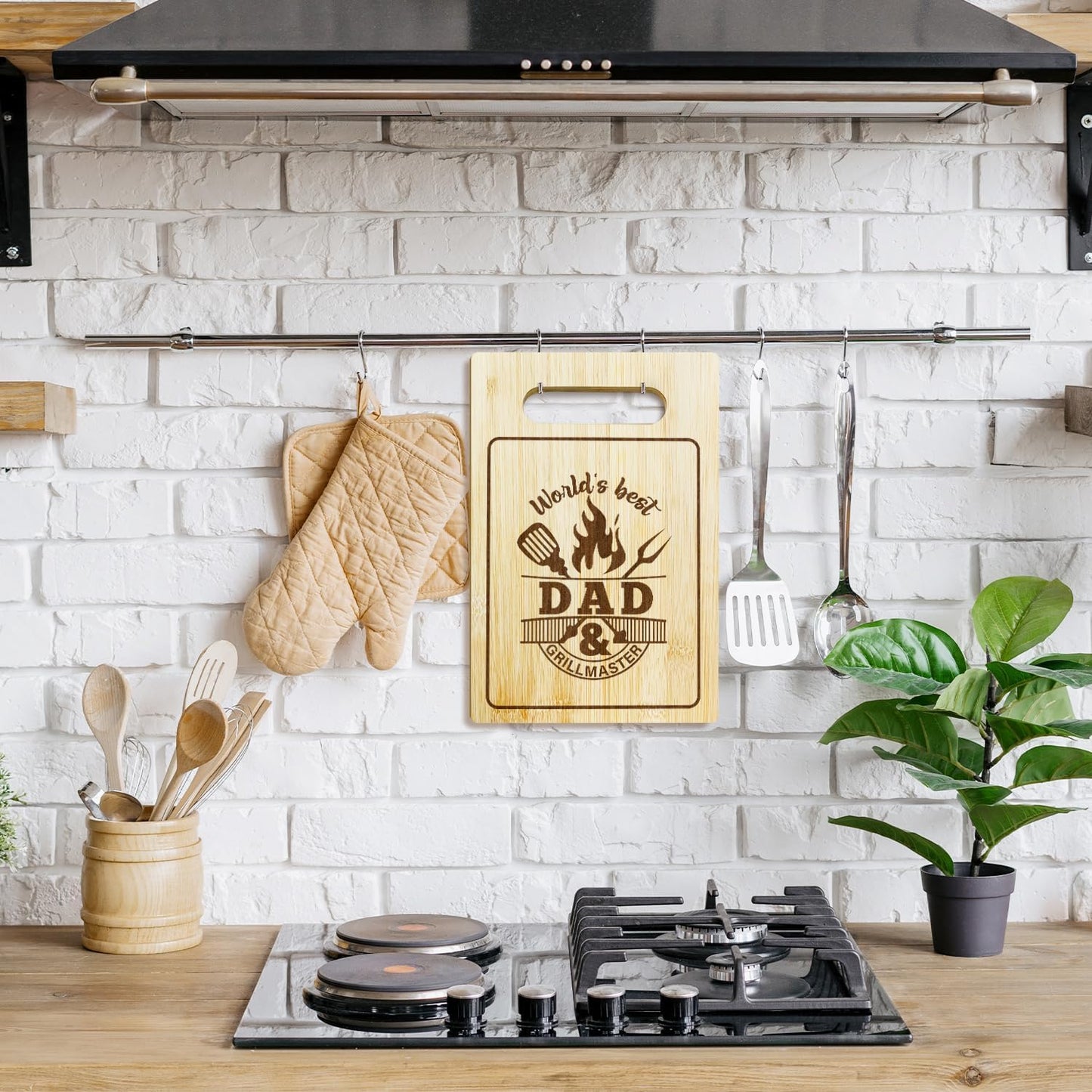 Best Dad Ever Bamboo Cutting Board, Grilling Gift For Men, Funny Charcuterie Boards for Home Kitchen Decor, Father's Day Birthday Gifts for Dad from Daughter Son -047