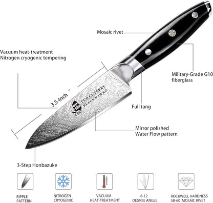 TUO Paring Knife 3.5 Inch - Ultra Sharp Peeling Knife - High Carbon Stainless Steel - Full Tang G10 Handle with Gift Box - Black Hawk S Series