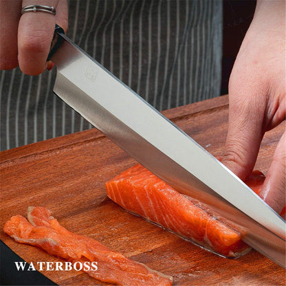 Waterboss,Japanese Sushi Chef Knife Salmon Knife Slicer Razor Sharp Sashimi Watermelon Knives, 5Cr15mov Stainless Steel Sashimi Yanagiba Knife, Maple Handle, 11.8inch (300mm)