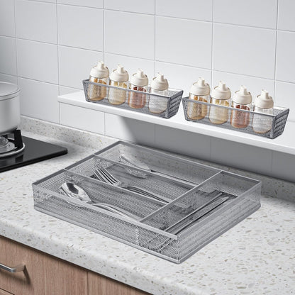 Neudeco Silverware Organizer,Mesh Drawer Organizer for Kitchen，Metal Utensil Organizer for Flatware, Knives, Spoons,Cosmetic (Silver 9 * 3 * 2 inch Pack6)