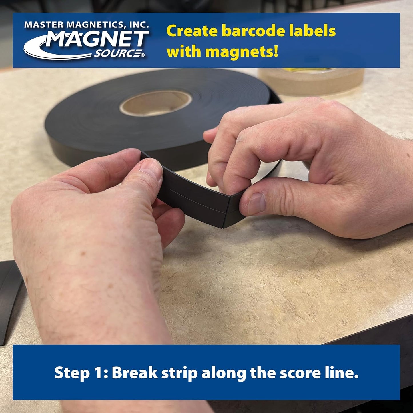 Master Magnetics Flexible Magnet Strip - One-Sided Magnetic Strip, Cuttable Magnet, 0.5" Wide, 0.06" Thick, 100 Feet, ZGN10PBX