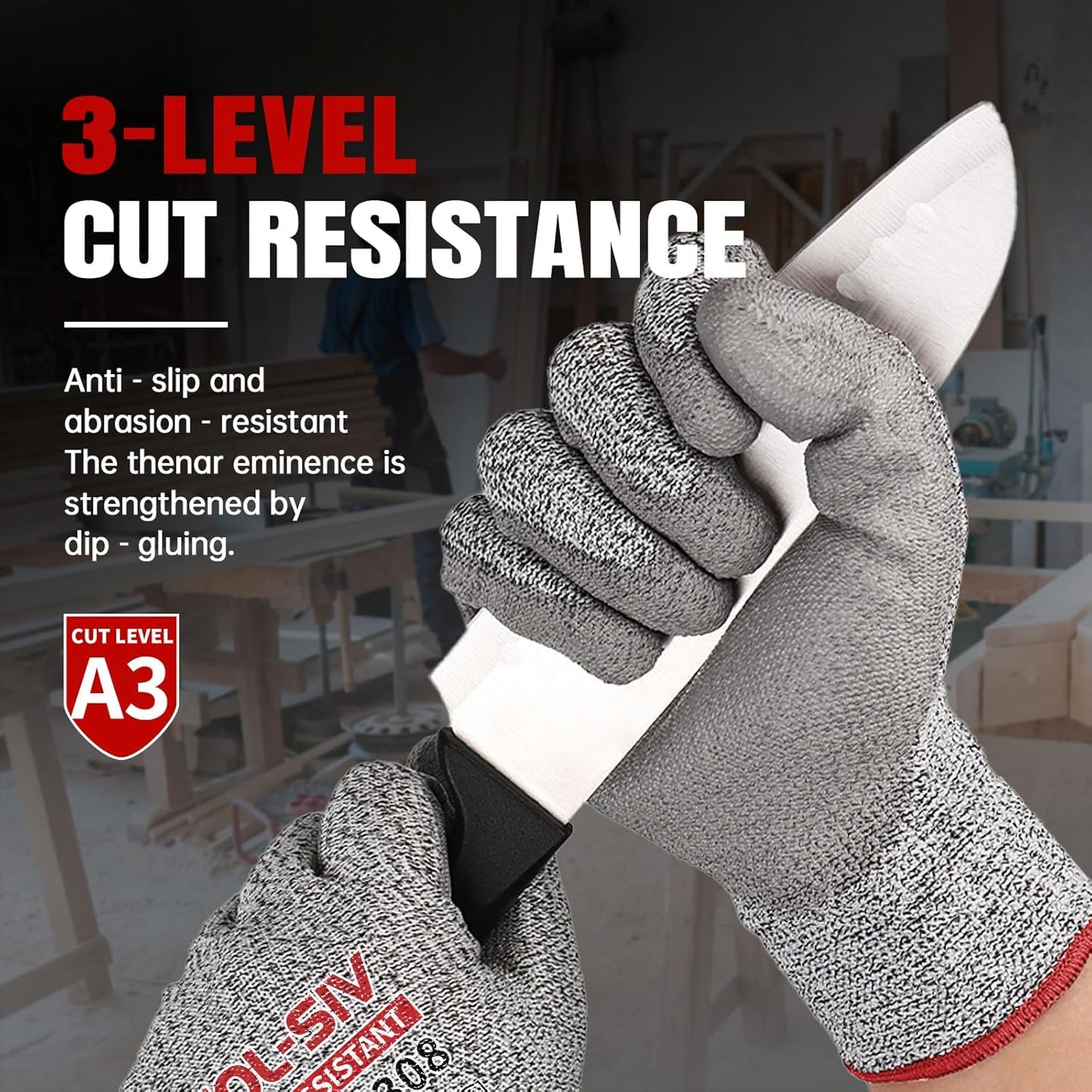 ANSI A9 Cut Resistant Gloves,Cut Resistant Work Gloves,Cut Proof Gloves Nitrile Coated For Metal Fabrication,Woodworking, Construction,Touch Screen,Large