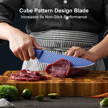 Kitchen Knife Set with Block, 6-Piece Non-stick Stainless Steel Sharp Knives Set for Precision Cutting with Universal Knife Block for Kitchen, Ergonomic Design & Dishwasher Safe, Pink