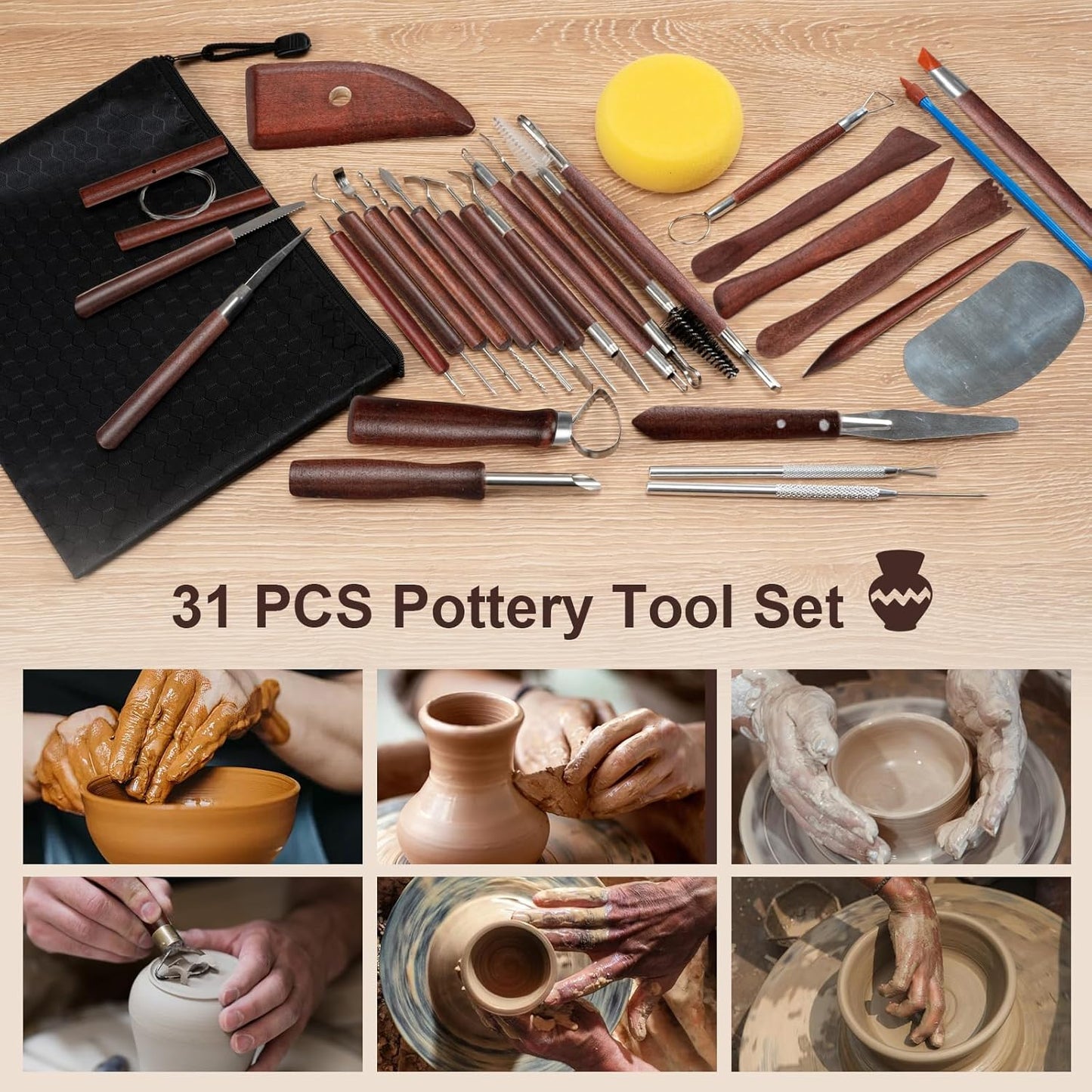 Amrules Clay Tools Kit, 12 PCS Polymer Clay Cutter Tools, Rectangle Shape Acrylic Press Board and Roller Pin Supplies Suitable for Shaping, Carving, Pottery Craft and DIY Projects