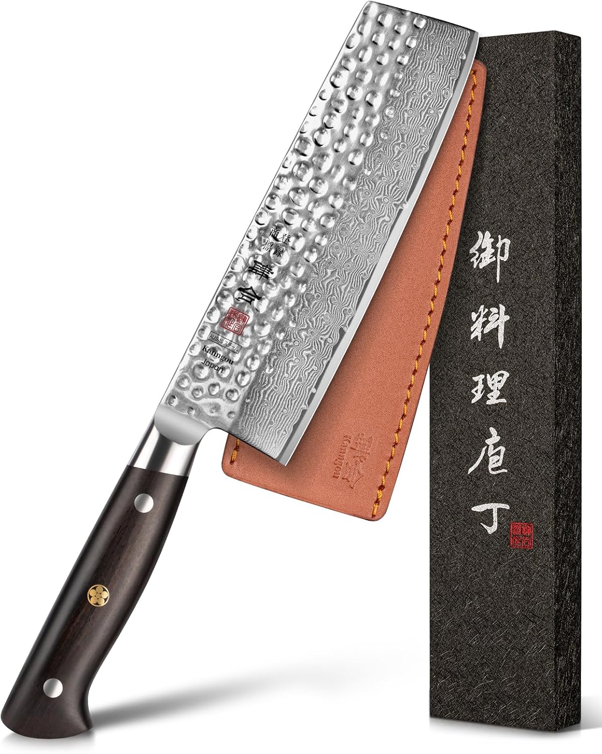 kanngou Japanese Chef Knife Kitchen Knife with 67 Layers Damascus Steel AUS-10 Core, Professional Damascus Knife with Full-Tang Ebony Wood Handle and Premium Gift Box (8.27 Inch Kiritsuke Knife)