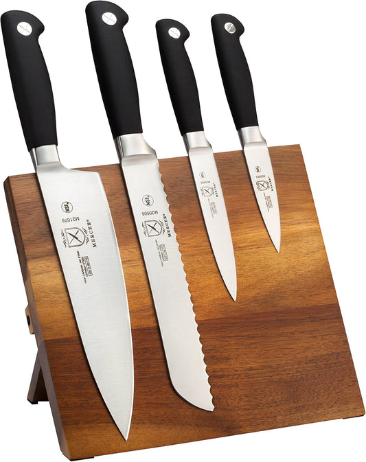 Mercer Culinary M21960BM Genesis 5-Piece Bamboo Magnetic Board and Knife Set