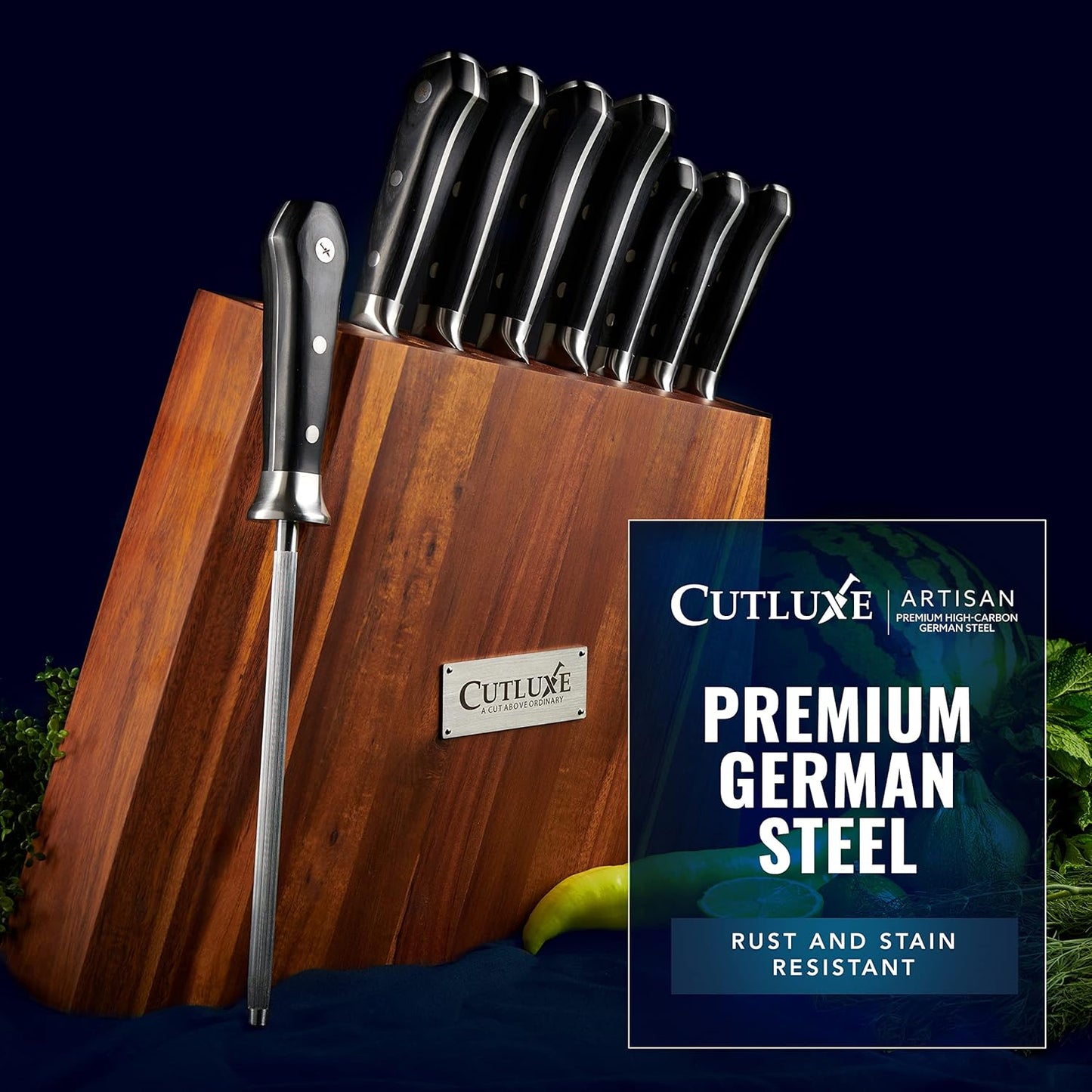 Cutluxe Chef Knife Set, 7 PCS Professional Chef's Knife Set – Razor Sharp German Steel, Full Tang, Ergonomic Handles – Artisan Series