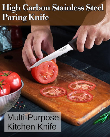 Cook N Home Professional Paring Knife Set, High Carbon Stainless Steel Kitchen Knives, Includes-Utility, Paring, Vegetable, Peeling Knife, Ergonomic Handle, 4-Piece, Black