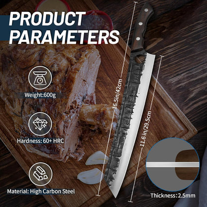 TIJERAS Brisket Carving Trimming Knife, Meat Slicing BBQ Knife, 11.6 Inch Hand Forged Full-Tang Slicer Knives for Meat Cutting Turkey Ham, Birthday Gifts for Men Women
