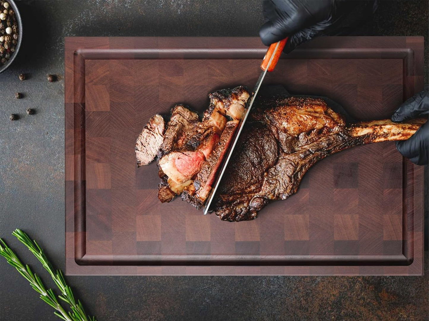 Straga Handmade Reversible End Grain Mahogany Heavy-Duty Chopping Block with Non-Slip Feet, Deep Juice Groove, Built-in Handles - Ideal for Cutting Meat, Cheese, Vegetables (12" x 9", Mahogany)