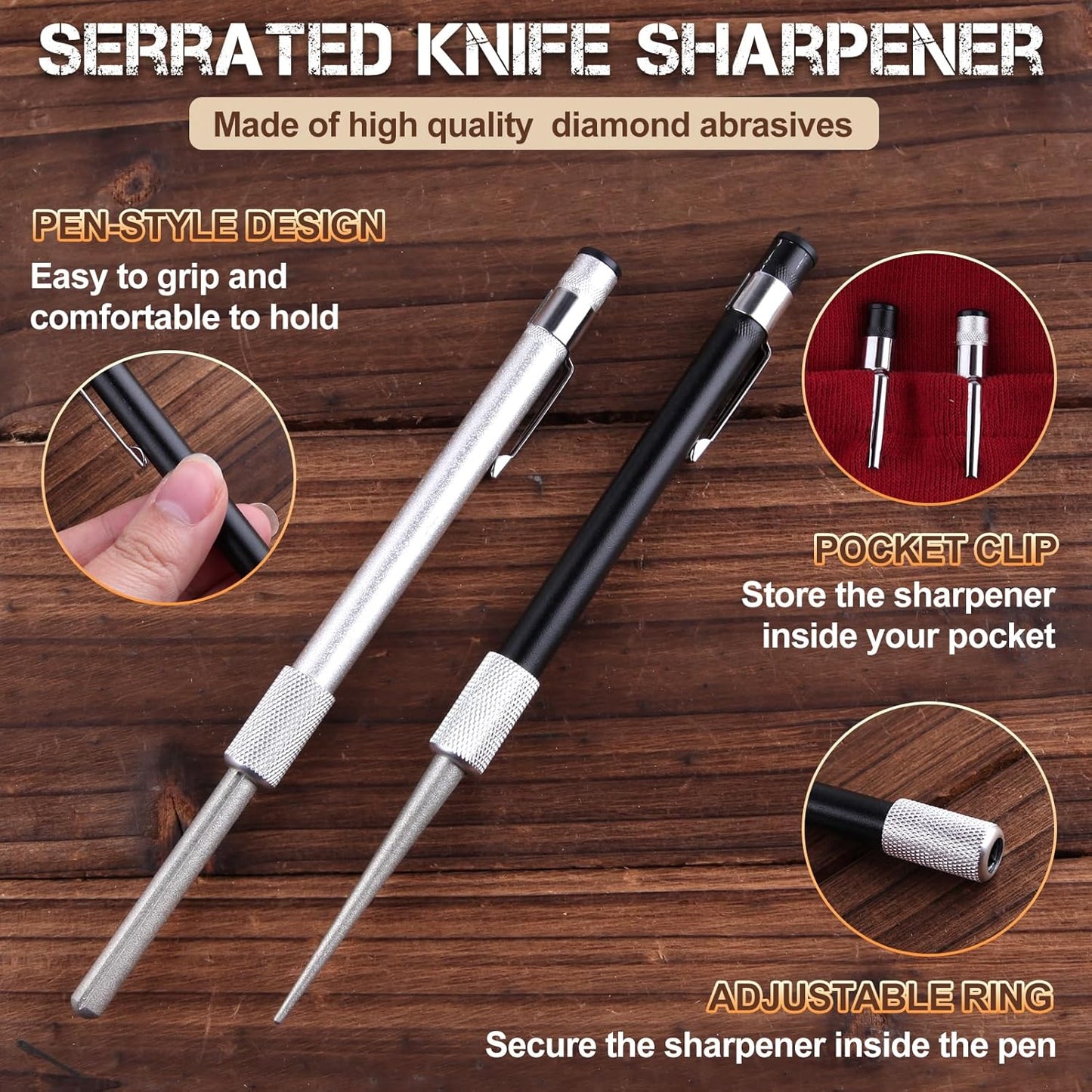 SPEEDWOX 2 Pieces Diamond Retractable Knife Sharpener Serrated Knife Sharpener with Retractable Diamond Sharpening Rod Sharpening Steel Rod Tool for Kitchen Outdoor Repairs Polishes Restores