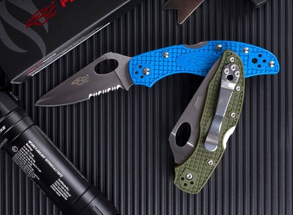 Firebird GANZO F759MS-BL Folding Pocket Knife 440C Stainless Steel Serrated Blade Anti-Slip Handle with Clip Fishing Camping EDC Utility Pocket Knife (Blue)