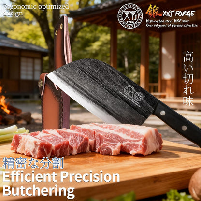 XYJ Authentic Since 1986,Outstanding Ancient Forging,6.7 Inch Full Tang,Serbian Chefs knife,Chef Meat Cleaver,Kitchen Knives,Set with Leather Sheath,Take Carrying,Butcher