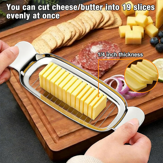 Butter & Cheese Slicers, 3 PCS Stainless Steel Wire Cheese Slicer Butter Cutter Cheese Plane Slicer with Butter Spreader Knife for Cheese, Butter and More, Ergonomic Handle & Dishwasher Safe