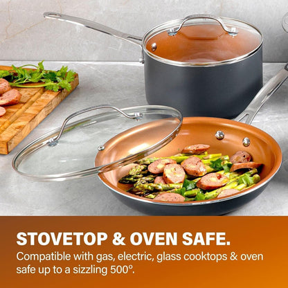 Gotham Steel 20pcs Pots and Pans Set Non Stick Ceramic Cookware Set with Deep Frying Pan Set & 6pc Knife Set, Improved Ti-Cerama Coating Made without PFOA PFOS Lasts 2x Longer, Oven & Dishwasher Safe