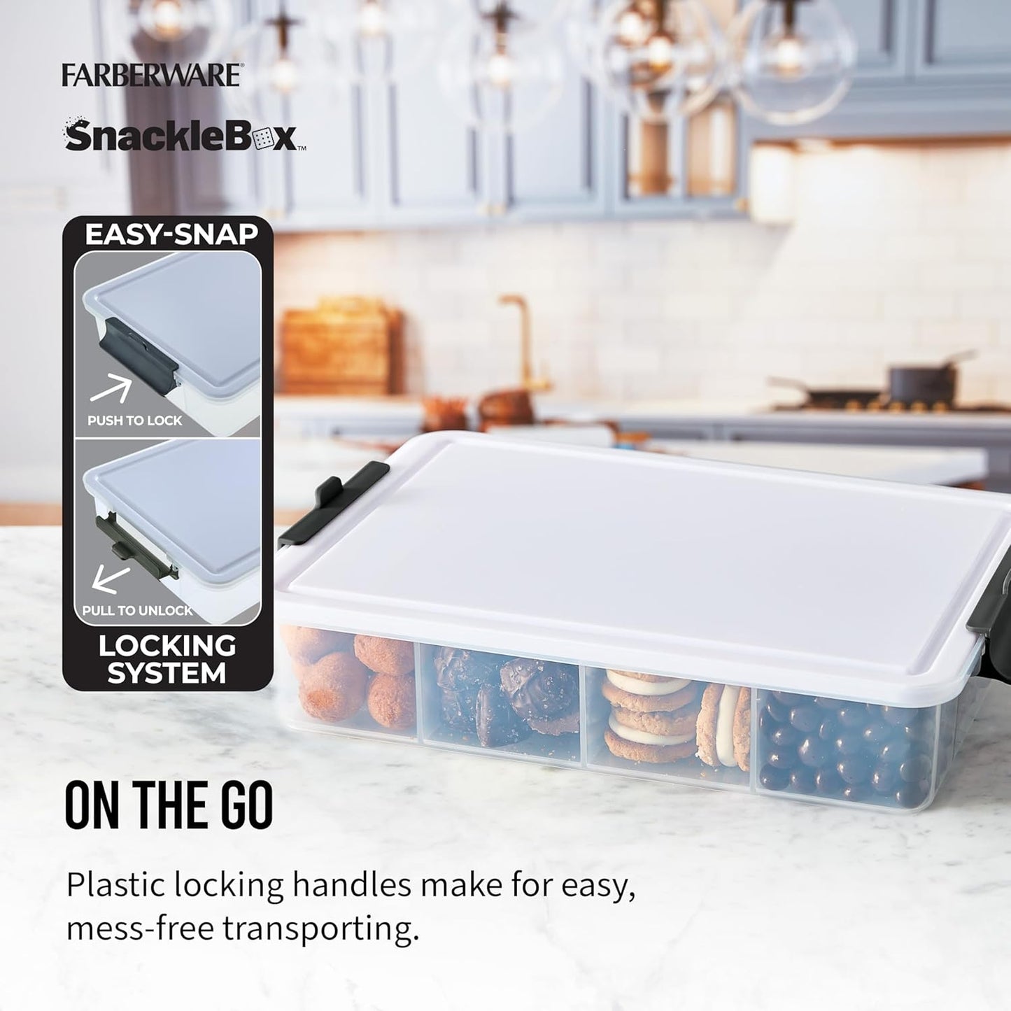 Farberware Build Snacklebox Serving Tray with Locking Bamboo Cutting Board Lid, Portable Storage Container with Compartments for Charcuterie, and More, Natural