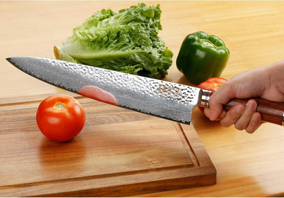 SUNLONG Chef's Knives 12 inch Pro Gyuto Japanese Hammered Damascus Natural Bloodwood Hand