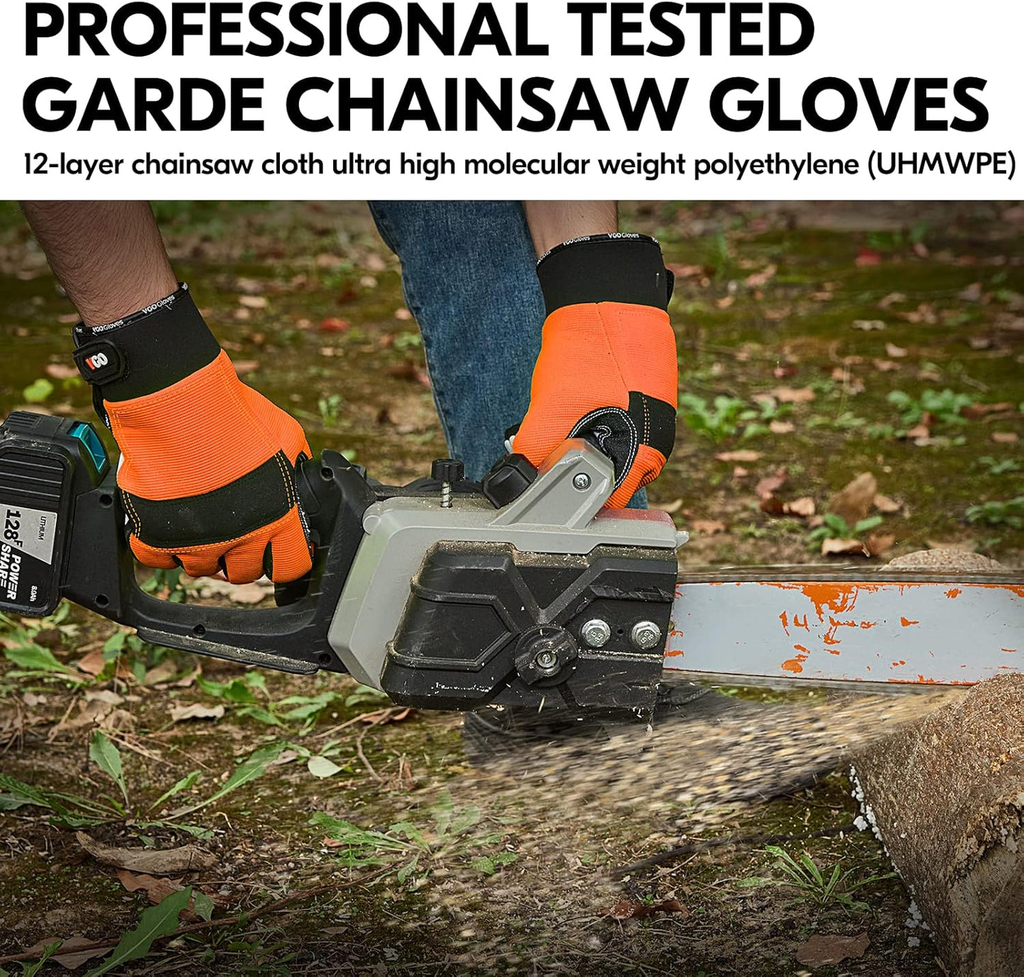 Vgo... Chainsaw Gloves, 12-Layer Chainsaw Protection on Both Hand Back, leather Work Gloves, Mechanic Gloves