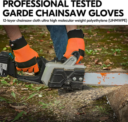 Vgo... Chainsaw Gloves, 12-Layer Chainsaw Protection on Both Hand Back, leather Work Gloves, Mechanic Gloves