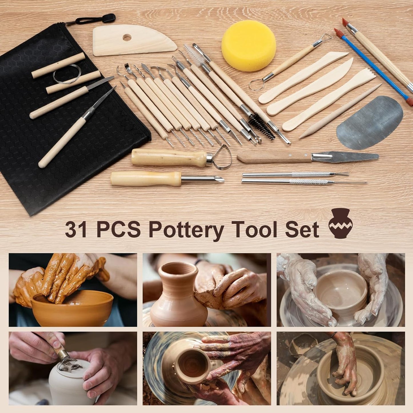 Amrules Clay Tools Kit, 12 PCS Polymer Clay Cutter Tools, Rectangle Shape Acrylic Press Board and Roller Pin Supplies Suitable for Shaping, Carving, Pottery Craft and DIY Projects