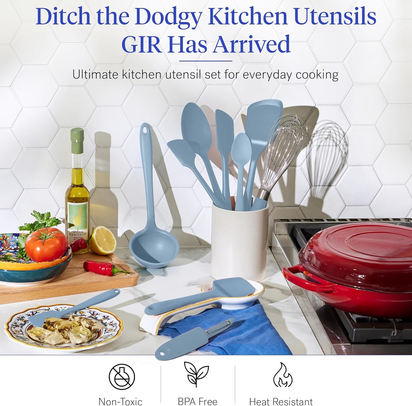 GIR: Get It Right 5 Piece Silicone Ultimate Kitchen Utensils Set - Ladle, Spatula, Flip, Spoon & Spoonula - Non-Toxic Cooking Utensils for Nonstick Cookware, Cooking and Baking - Red