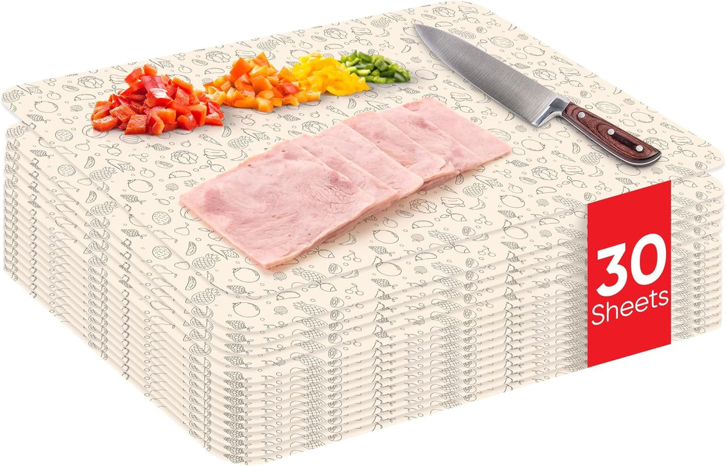 30 Pack Disposable Cutting Board Sheets – Large Flexible Cutting Mats for Meat, Chicken, Fish & Vegetables – Portable Chopping Board Liners for Kitchen, Crafts, Art Projects & Camping