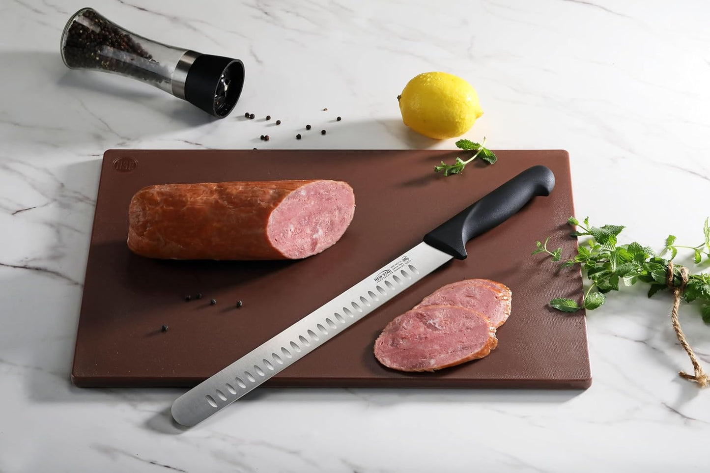 New Star Foodservice Essential 12-Inch Fine Edge Slicing Knife, German Steel