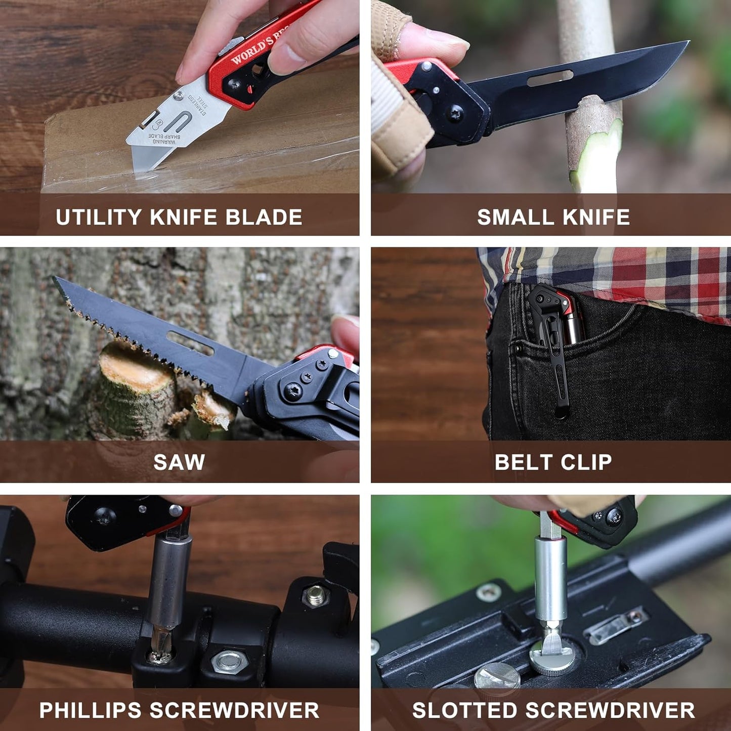 Utility Multitool Knife, Box Cutter, EDC, Work Folding Knifes, 6 in 1 Multitool for Men, Christmas Stocking Stuffers Gifts for Him Dad Grandpa Uncle Brother, Screwdrive, Extra 3 Razor Blades Included