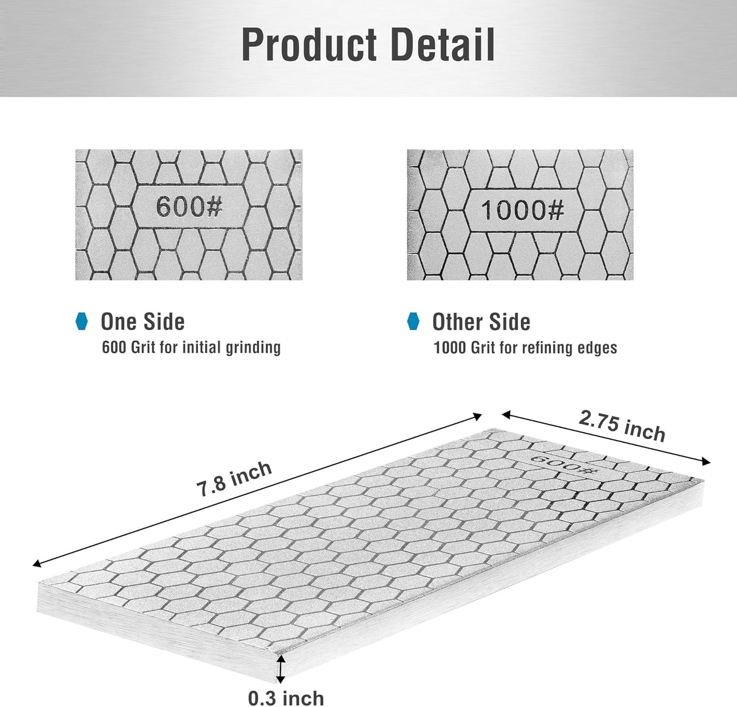 S SATC Diamond Sharpening Stone 2 Side Grit 400/1000 Diamond Plate Honing Stone 8-inch Hone Sharpener White