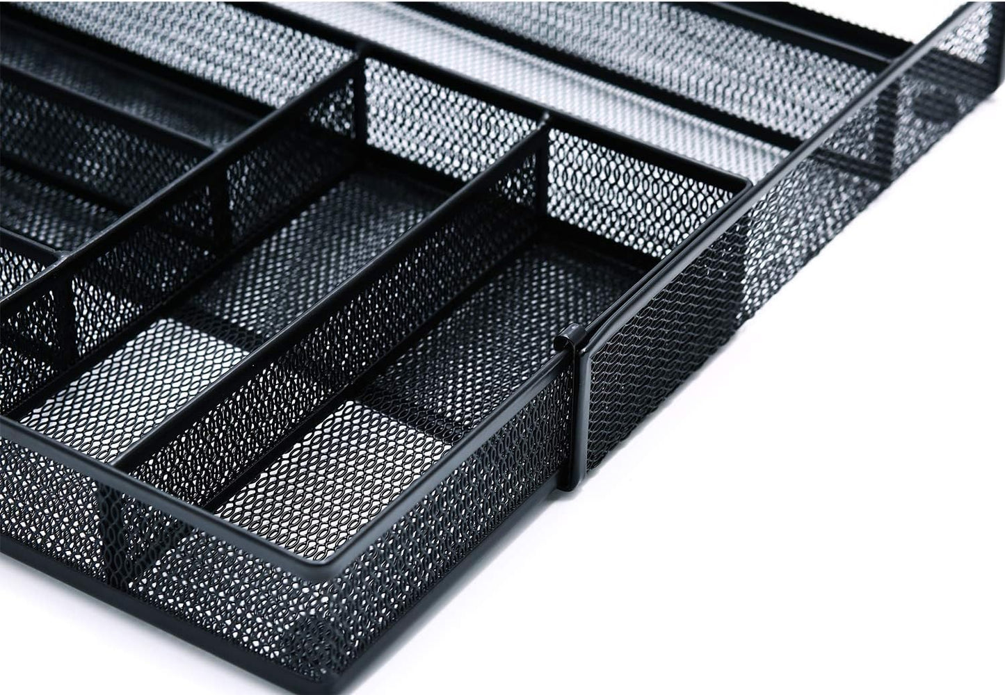 JANE EYRE Utensil Drawer Organizer - Expandable Cutlery Tray, Silverware/Flatware Storage Divider for Kitchen, Mesh Designing with Non-slip Rubber Feet (black)