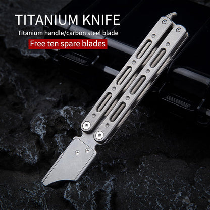 Titanium Utility Knife with Clip Mini Pry Bar EDC Box Cutter Flipper Pocket Knife For Outdoor