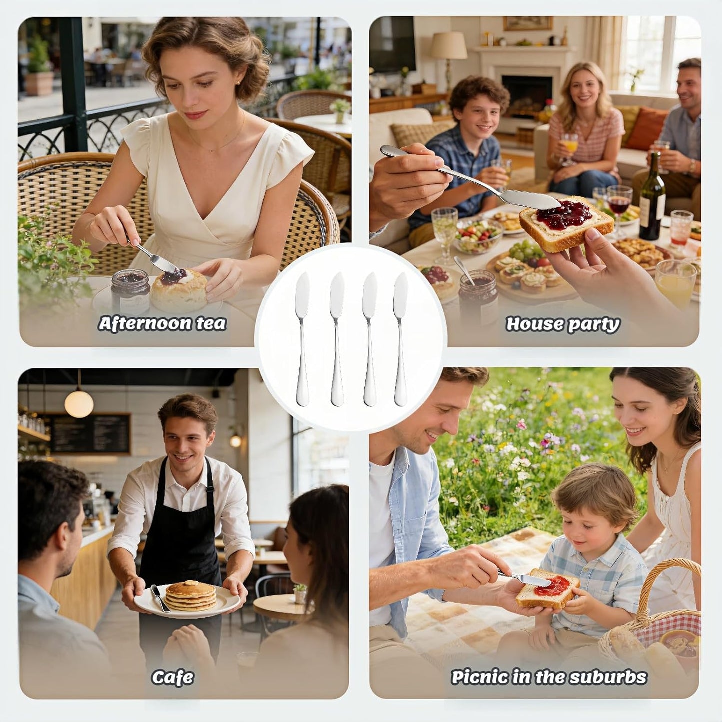 Stainless Steel Butter Knife Set, Mirror Polished, 5.83 Inch, Dishwasher Safe, Versatile Spreader for Butter, Jam and Cream, 4 Pack