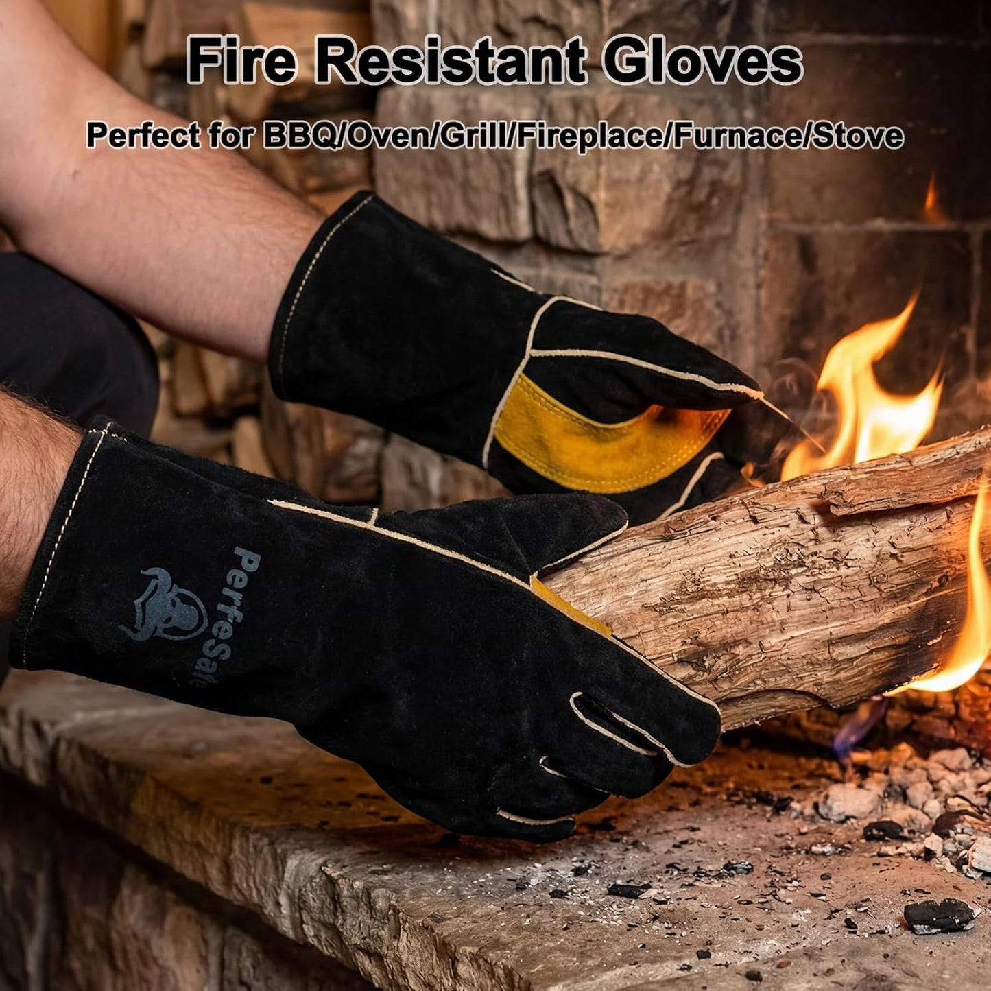 Welding Gloves 14 Inches, Heat Resistant 932 Leather Welders Gloves for MIG, TIG, Stick, Long Sleeve Grill Gloves for Welding, Fireplace, BBQ, Oven, Furnace, Wood Stove, Animal Handling Grey