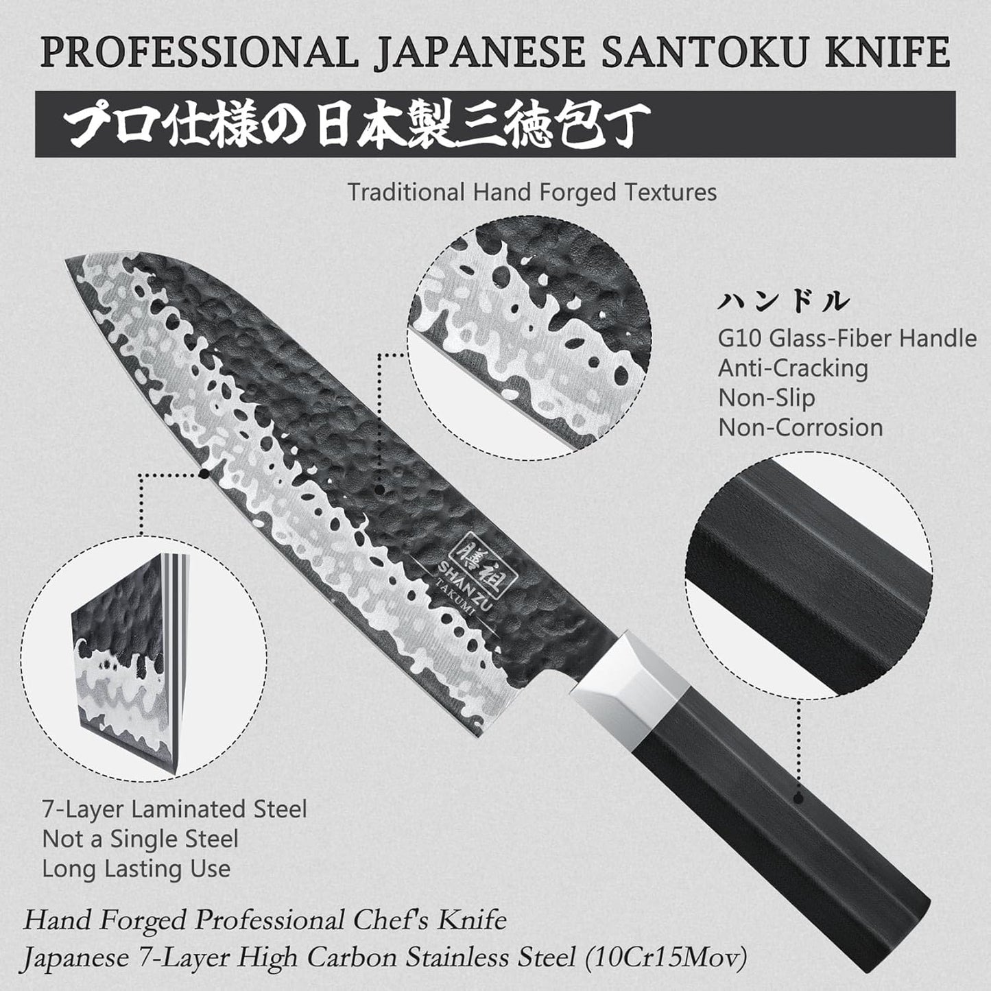 SHAN ZU Japanese Chef Knife 8 Inch, High Carbon Steel 10Cr15Mov Professional Kitchen Knife, Sharp Cooking Knife with G10 Handle Dishwasher Safe, Meat Cutting Gyuto Knife, Gifts for Women & Men