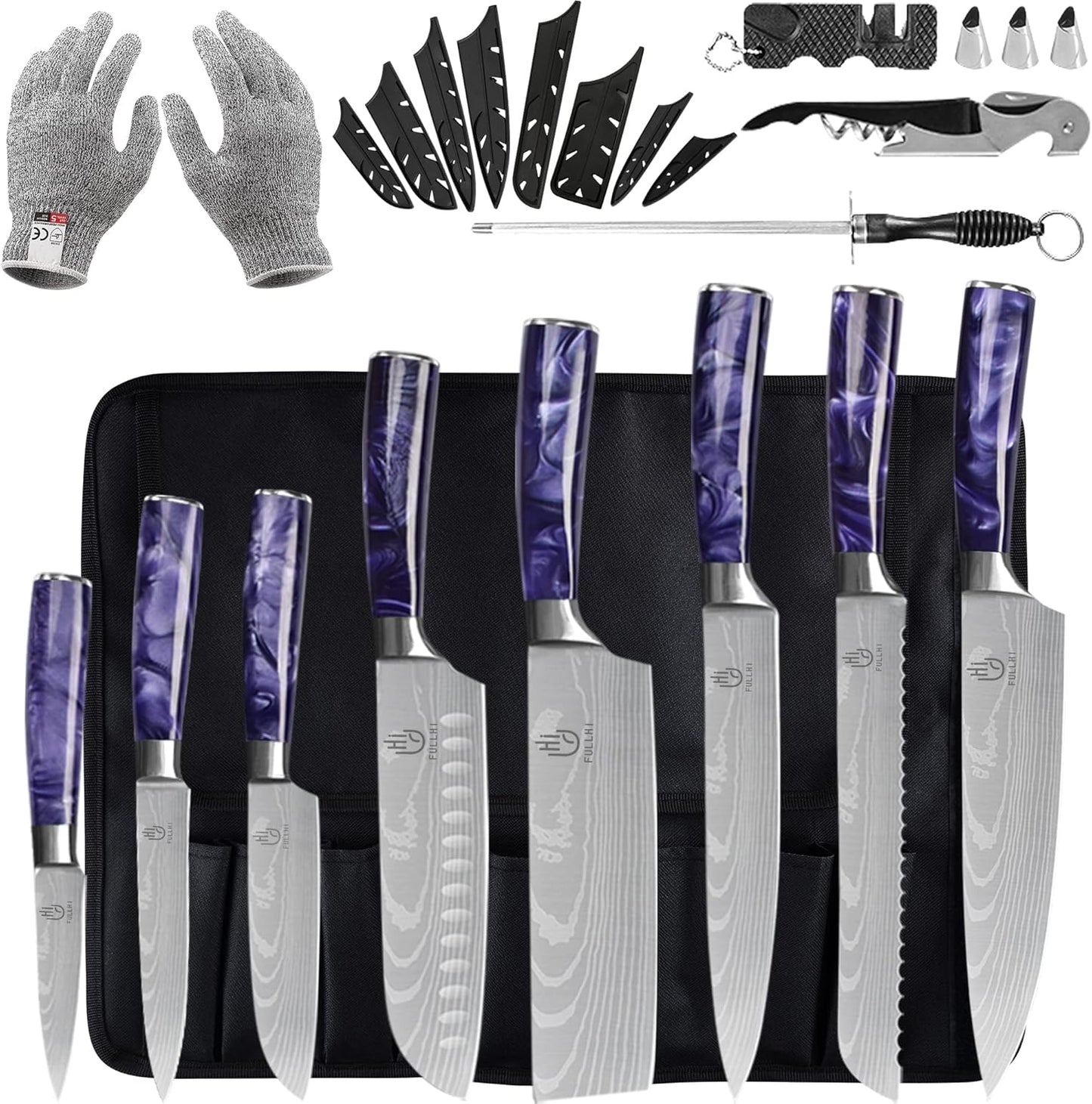 FULLHI Knife Set, 14pcs Japanese Knives Set, Premium German Stainless Steel chef Knife Set
