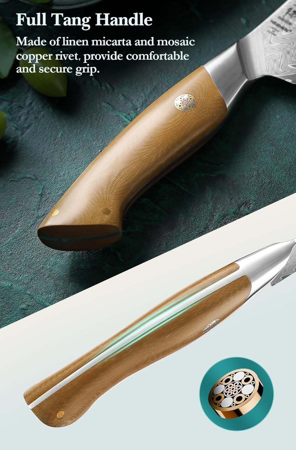 HEZHEN Damascus Chef Knife, 8.5 Inches, 67 Layers Damascus Steel, Professional Japanese Kitchen Knife for Chefs and Home Cooking, Ultra-sharp Blade with Linen Micarta Handle, Gift Packing