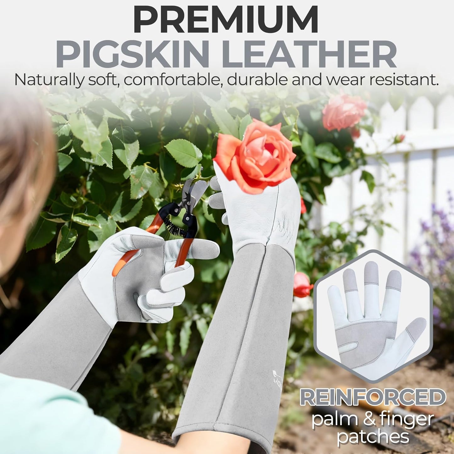 HANDLANDY Rose Pruning Gloves for Men & Women, Long Thorn Proof Gardening Gloves, Breathable Pigskin Leather Gauntlet, Best Garden Gifts & Tools for Gardener