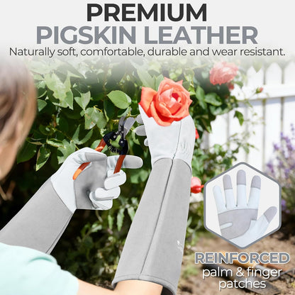 HANDLANDY Rose Pruning Gloves for Men & Women, Long Thorn Proof Gardening Gloves, Breathable Pigskin Leather Gauntlet, Best Garden Gifts & Tools for Gardener