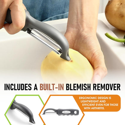 Spring Chef Premium Swivel Vegetable Peeler, Soft Grip Handle and Ultra Sharp Stainless Steel Blades - Perfect Kitchen Peeler For Veggie, Fruit, Potato, Carrot, Apple - Black