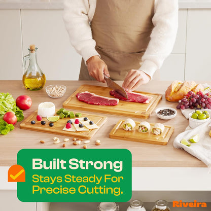 Riveira Walnut Cutting Board Set – Versatile And Durable: Set Of 3 Pcs Rectangular Wooden Cutting Board – Natural Wooden Cutting Boards For Kitchen – Complete Walnut Wooden Chopping Board
