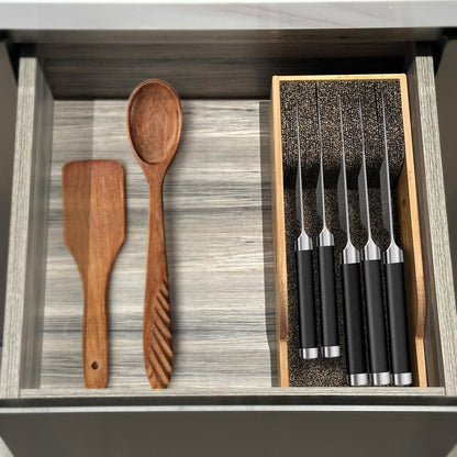 Bamboo Knife Drawer Organizer Insert Dock, Kitchen Steak Knives Organizer Storage for Any Chef