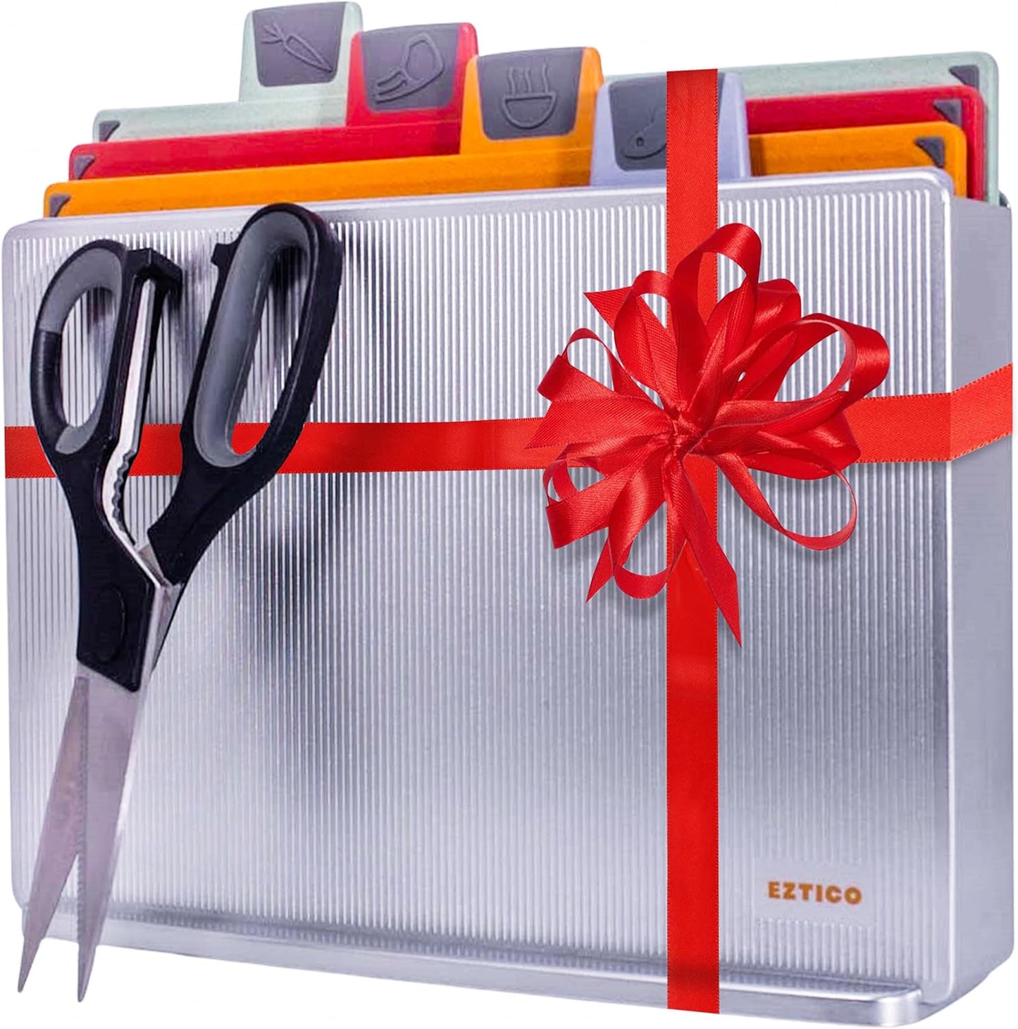 4-Piece Non-Toxic Cutting Board Set with Premium Scissors – BPA-Free Plastic and Rubber Chopping Boards for Kitchen Essentials with Organizer, Dishwasher Safe Accessories Holder.