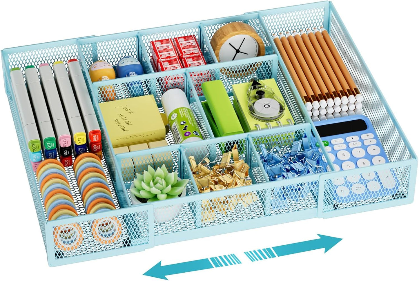 Marbrasse Expandable Desk Drawer Organizer, Mesh Drawer Organizer Tray with 10 Adjustable Compartments, Desk Organizers and Accessories for Office Supplies, Makeup & Vanity (Expandable White-2 pack)