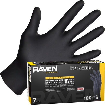 Raven Powder Free Nitrile Disposable Gloves 7 Mil - XL Latex Free, Chemical + Puncture Resistant, Textured Grip, Single Use for Automotive, Industrial, Janitorial, MRO, Food Service 66519